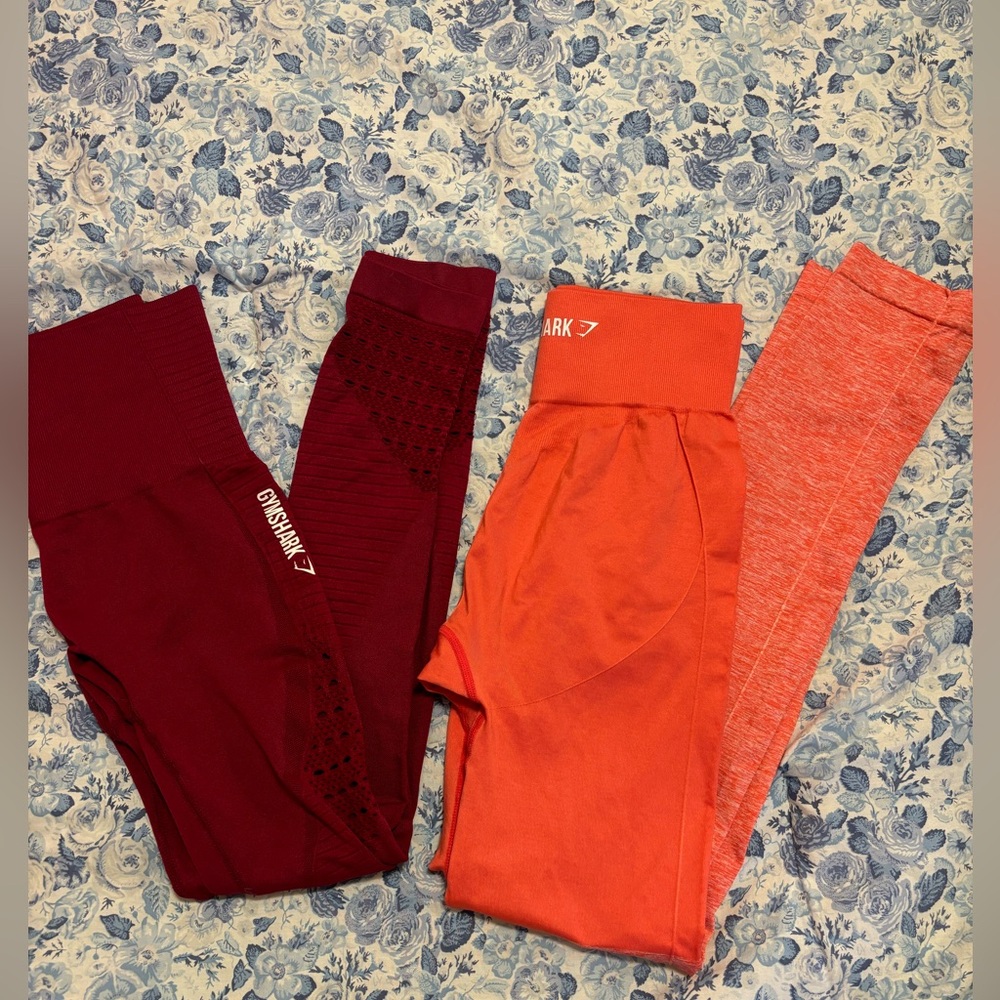 XS gym shark leggings, two pairs